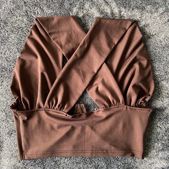 brown shein cross neck top - Picture 3 of 4